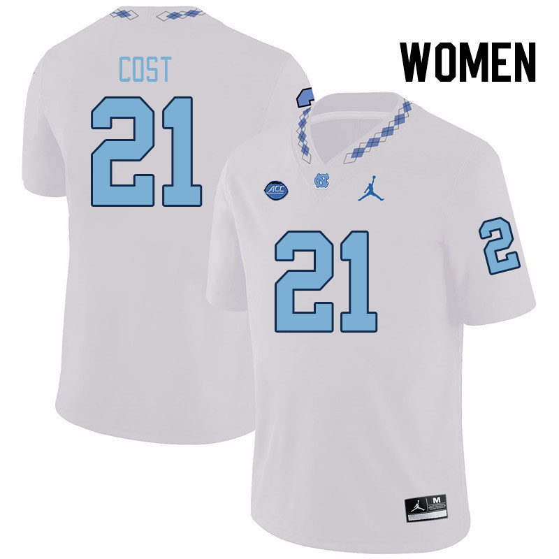 Women #21 Kaleb Cost North Carolina Tar Heels College Football Jerseys Stitched Sale-White